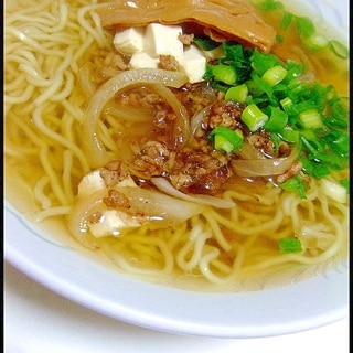 ミンチ・玉ねぎ・豆腐のラーメン